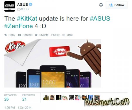 ASUS ZenFone обновляется до Android 4.4 KitKat