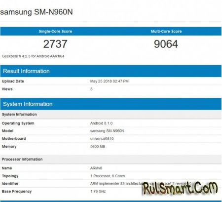 Samsung Galaxy Note 9 с Exynos 9810: тест производительности в Geekbench